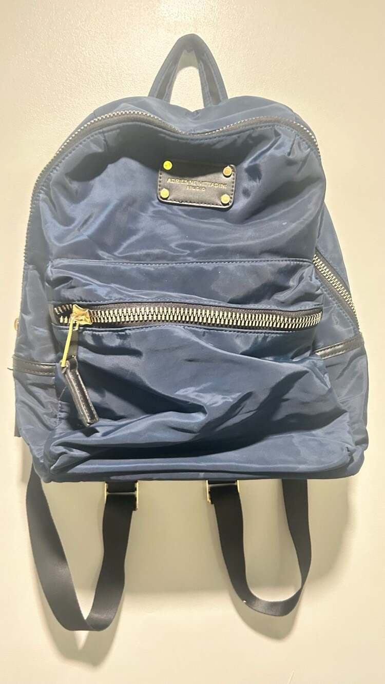 Adrienne Vittadini Studio Navy Nylon Backpack with Orange Lining